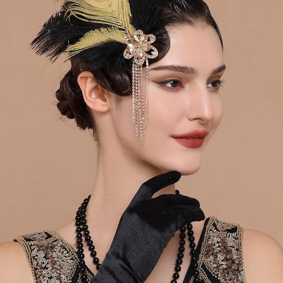 Peacock Fascinator with Rhinestones - Roaring 20s Flapper Fascinator for 1920s H - Picture 2 of 6